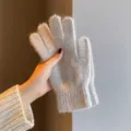 Guanti invernali in maglia soffice grigia da donna caldi spessi touchscreen nuovi - Tinta Unita Pelo Corto Dita Separate / Grigio chiaro