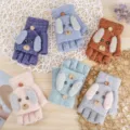 Cute puppy flip-top fingerless knit gloves for women, warm winter thick woolen gloves. - Adult Puppy Flip-Top / Multicolor