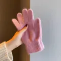 Guanti in maglia soffice rosa invernali caldi guanti touch screen da donna eleganti - Tinta Unita Pelo Corto Dita Separate / Rosa
