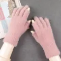 Winter warm half-finger plush knit gloves solid color thick cold-proof soft women gloves - Two-Finger Exposed Split / Pink