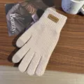 Guanti invernali in maglia touchscreen da donna caldi spessi termici a cinque dita ciclismo - Etichetta Orizzontale Dita Separate / Colore avena