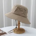 Khaki outdoor hiking bucket hat detail, quick-dry waterproof fabric, wide sun brim. - Khaki (Outdoor Style)