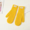 Women winter warm yellow knit gloves, cute solid color full finger mittens for daily wear. - Yellow