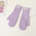 Purple fuzzy winter mittens, cozy knit fleece gloves for women, stylish cold weather gear. - Purple