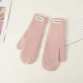 Women winter pink knit gloves warm full-finger wool mittens cute fashion cozy cold weather gear - Pink