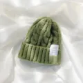 Cozy winter knit beanie hat with cable pattern, thick warm casual woolen cap for women. - Mustard Green