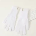 Guantes de invierno de punto blanco, guantes largos cálidos y esponjosos de cinco dedos. - Blanco