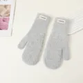 Women winter warm knitted mittens grey cozy fleece casual soft thick gloves pair item - Light Gray