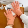Orange Strickhandschuhe für Damen Winter warme süße Bär Bestickung geteilter Finger Tech - Orange