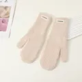 Cozy winter warm knitted mittens for women solid color wool thick thermal gloves trendy - Beige
