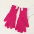 Guantes de invierno de punto peludo rosa, guantes largos suaves y cálidos de felpa. - Rosa rojo