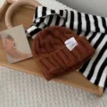 Brown chunky knit beanie hat, thick warm winter ribbed slouchy cap for women and men. - Coffee