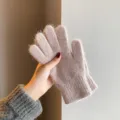 Cozy fuzzy knit gloves for women winter warmth soft plush thick solid color pink gloves - Camel Solid Color Short Plush Full-Finger Gloves