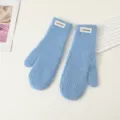 Winter warm knit gloves, solid color casual soft fleece mittens for cold weather women - Blue