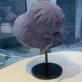 Chapeau bob à carreaux style japonais pour femme, protection solaire d'été détail. - Chapeau Bob à Cordon à Carreaux / Bleu marine
