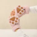 Cute plush cat paw convertible half-finger gloves for women winter warm thermal wear - Pink Plush Cat Paw Flip-Top Mittens