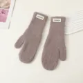 Women Winter Warm Knit Mittens Solid Color Plush Thickened Cold Weather Gloves Outdoor - Camel