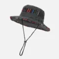 Cappello da pesca in denim slavato per uomo e donna, cappello estivo con nastro etnico. - Nero Antracite (Stile Vintage)