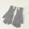 Graue Strickhandschuhe für Damen, lange flauschige warme Winterhandschuhe mit Label. - Dunkelgrau