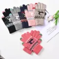 Winter cute deer knit touch screen gloves warm thick student outdoor skiing gloves - Single Deer Split-Finger / Multicolor