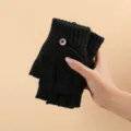 Guanti lavorati a maglia neri senza dita per inverno, variante in lana calda touch. - Taglia unica / Uomo Treccia Maglia Ribalta / Nero