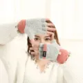Knit convertible half-finger gloves winter warm thick wool mittens for women and men stylish - One Size / Two-Color Flip Cover / Pink Gray