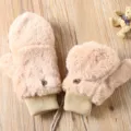 Winter warm plush mittens with hanging rope, cozy fleece lined cute gloves for women daily wear - Khaki