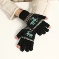 Winter Black Knit Touch Screen Gloves with Cute Deer Pattern and Pink Fingertips for Women - Black Fawn Touchscreen Gloves