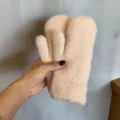 Verdikte pluche warme winterhandschoenen voor dames en heren, gezellige zachte wanten. - Eén maat / Beige