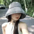 Chapeau bob à large bords vichy noir et blanc pour femmes protection solaire extérieure - Bob à carreaux noirs