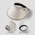 Summer sun visor hat for women, foldable empty top big brim UV protection cap white black trim - Budget Version / White