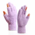 Winter warm fuzzy fingerless gloves for women, thick plush half finger design light purple. - Two-Finger Exposed Split / Purple