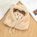 Cute plush bear ear hooded scarf integrated winter warm hat for women, soft and cozy style. - Mask Bear Set / Beige