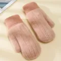 Winter plush knit mittens for women, thick warm cute fuzzy gloves in soft pink color. - Orange - Faux Mink Vertical Striped Mitten Covers