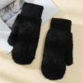 Guanti invernali neri in peluche caldo per donna e uomo, morbidi e spessi guanti da equitazione. - Nero - Copri-moffole a righi verticali in finta pelliccia di visone