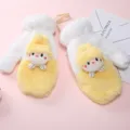Winter warm plush mittens with cute doll pendant thick fleece lined cold-proof gloves - White Doll / Yellow