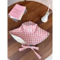 Pink checkered bucket hat with wide brim and ribbon ties for outdoor sun protection summer wear. - Plaid Double Sided Bucket Hat / Pink