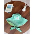 Chapeau de soleil a large bord carreaux vert et blanc femme ete exterieur respirant protection UV - Bob réversible à carreaux vert