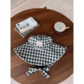 Black and white gingham bucket hat, wide brim sun protection hat for women, casual outdoor. - Plaid Double Sided Bucket Hat / Black