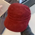 Wine red suede flat top cap retro newsboy hat women vintage cadet hat stylish military cap - Solid Color Beret / Burgundy