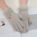 Guanti invernali touch screen donna in maglia polsino peluche pupazzo di neve simpatici - Guanti touch screen grigi con pupazzo di neve