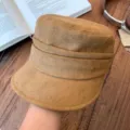 British retro suede flat top octagonal cap women autumn winter casual fashion riding hat - Heart Beret / Camel
