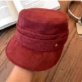 Women's red suede flat top cadet hat chic military cap vintage newsboy hat variant - Heart Beret / Burgundy