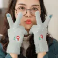 Guanti invernali touch screen da donna in maglia di peluche caldi termici grigi con pupazzo di neve - Guanti touch screen blu con pupazzo di neve