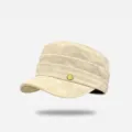 Women's retro suede flat cap, stylish pleated cadet hat, versatile beige vintage hat - Round Badge Beret / Beige