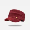 Burgundy Suede Flat Cap Retro Baker Boy Hat for Women Stylish Pleated Cadet Cap Chic - Round Badge Beret / Burgundy