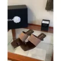 Mujeres Punta Cuadrada Tweed Mules Verano Chic Tacones Altos Zapatos Elegantes Moda - 35 / Caqui