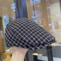 Berretto piatto a quadri bianco e nero vintage cappello stile giapponese accessorio moda donna - Berretto Newsboy a Scacchi / Nero