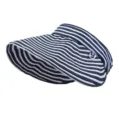 Blue and white striped sun visor hat for women, wide brim foldable outdoor sun protection - Striped Velcro Hat / Navy Blue