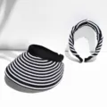 Black and white striped convertible sun visor and headband for women outdoor summer wear. - Striped Headband Hat / Black and White